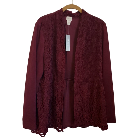Chico's Red Maple Faux Suede and Lace Jacket - Picture 11 of 16